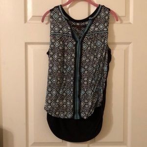 Anthropologie Black/Blue/Green V-Neck Tank | XS